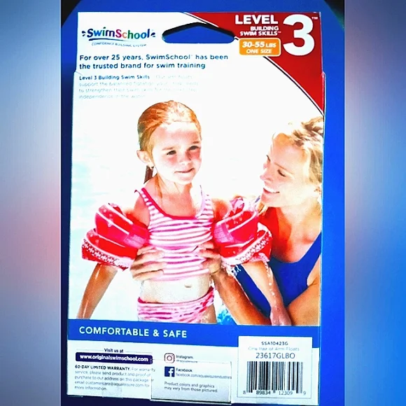 Swim School Dual Chamber Arm Floats Level 3 (30-55 lbs) & Foam Bath Kneeler